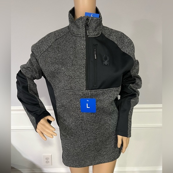 Men’s Spyder 1/4 Zip Pullover Dark Gray/Black Size Large New with Tags - Picture 2 of 9